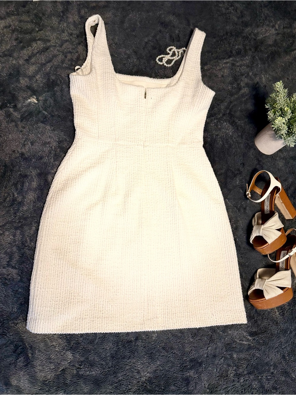 Karl Lagerfeld Cream Square-Neck Buttoned Mini Dress - Picture 5 of 10